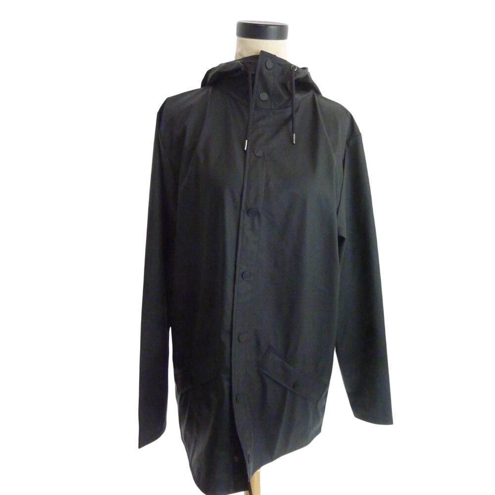 Rains Womens Jacket S Small Black Hooded Waterproof Raincoat